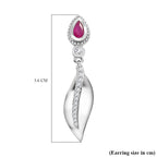 Natural John Saul Ruby & Natural Zircon Dangle Earrings in Platinum Overlay Sterling Silver 1.04 Ct.