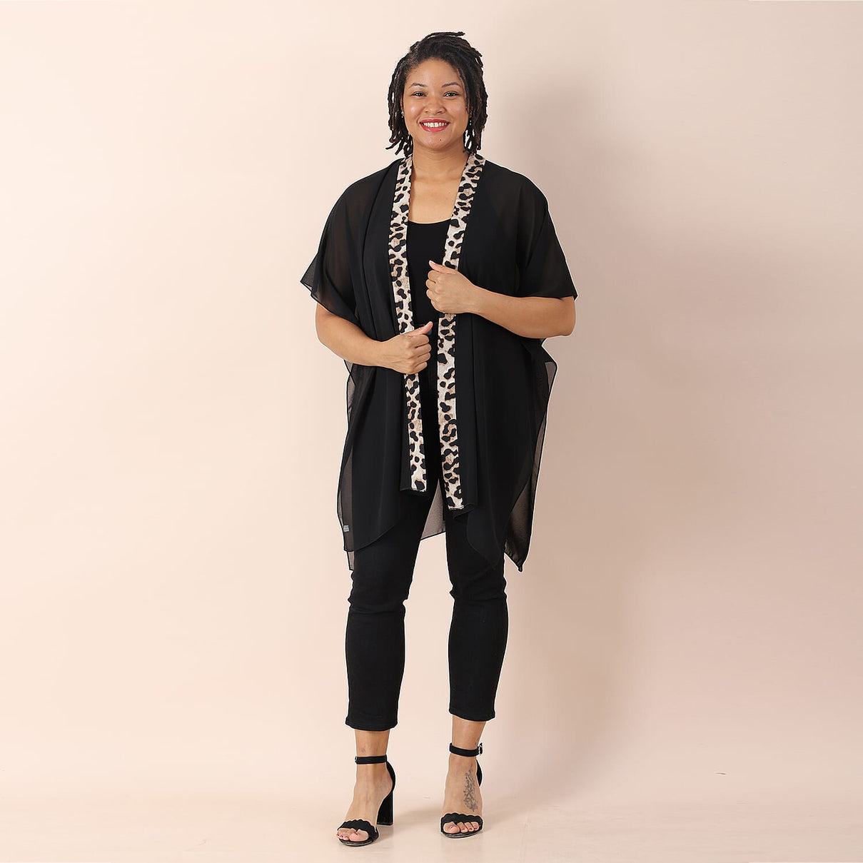 Jovie Chiffon Kimono with Print Border in Black 6253867 0