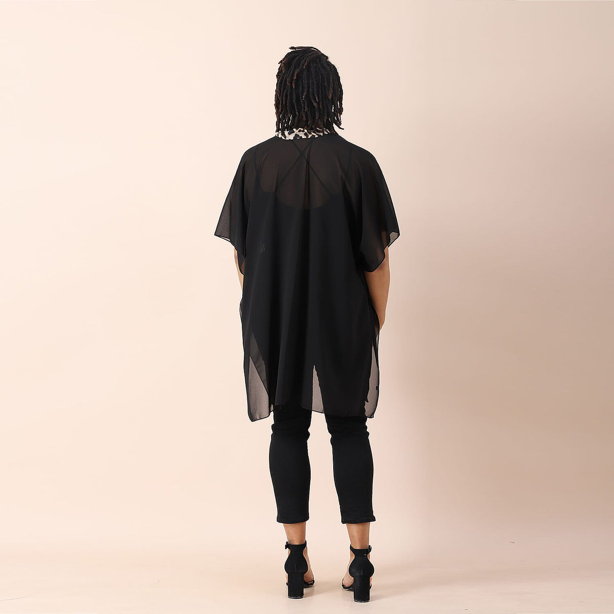 Jovie Chiffon Kimono with Print Border in Black 6253867 1