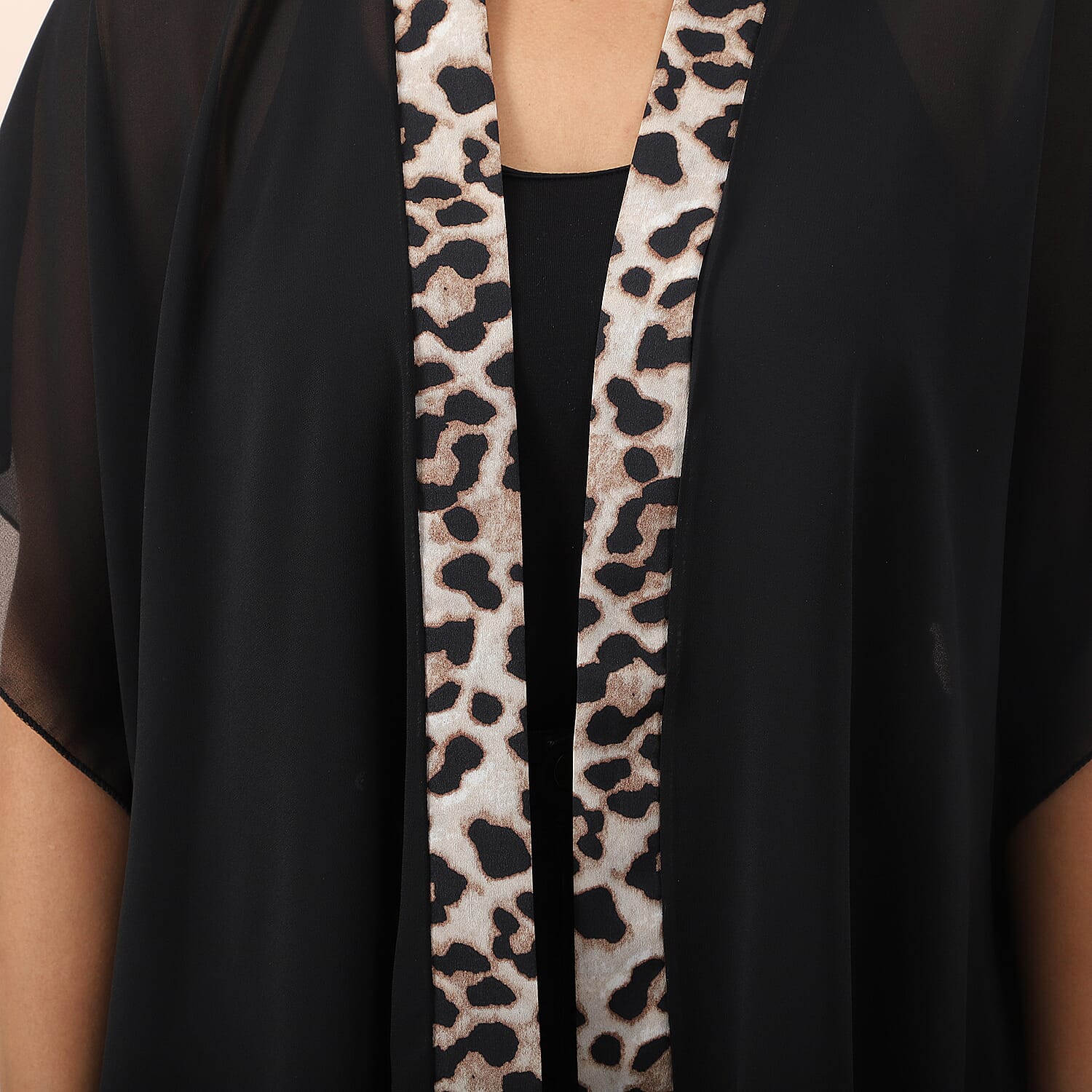 Jovie Chiffon Kimono with Print Border in Black 6253867 3