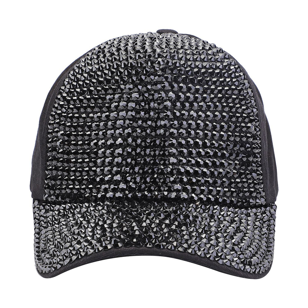 Jovie Cotton Rhinestone Bling Front Hat with Adjustable Strap (Size 58x16 Cm) - Black