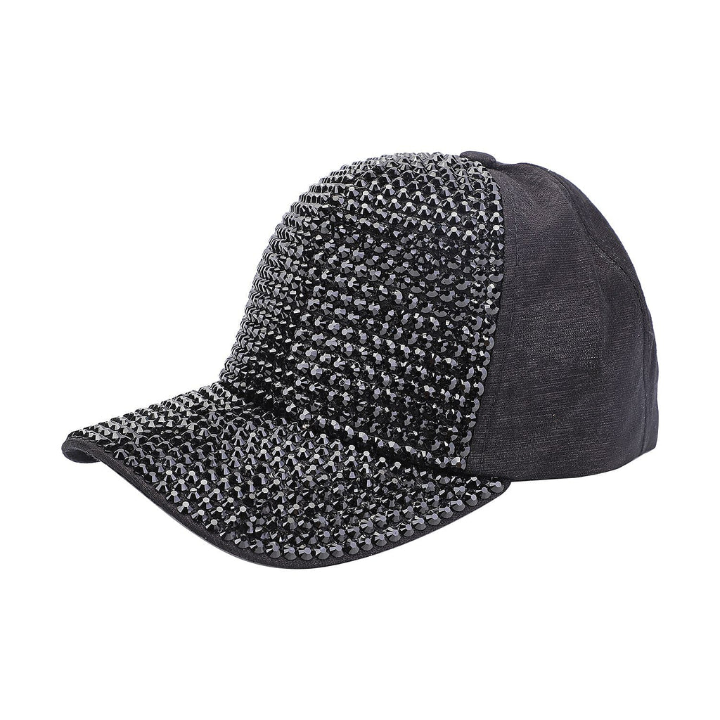 Jovie Cotton Rhinestone Bling Front Hat with Adjustable Strap (Size 58x16 Cm) - Black