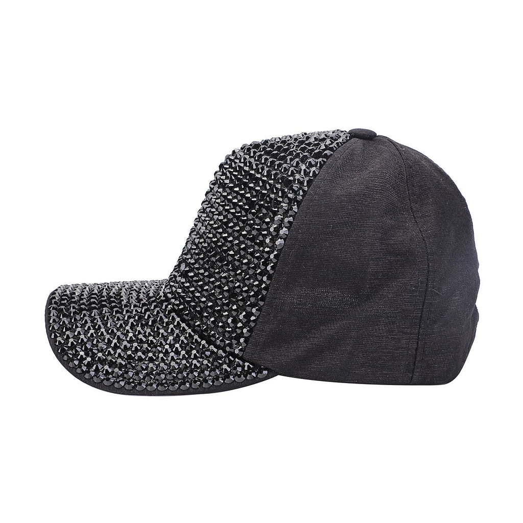 Jovie Cotton Rhinestone Bling Front Hat with Adjustable Strap (Size 58x16 Cm) - Black