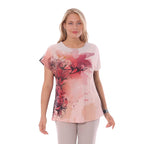 Jovie Floral Pattern Low Sleeves Blouse (Size L) - Pink