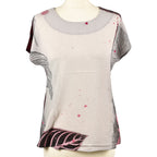JOVIE Leaf Pattern Low Sleeve Blouse (Size M-L - 10-12) - Burgundy & Light Grey