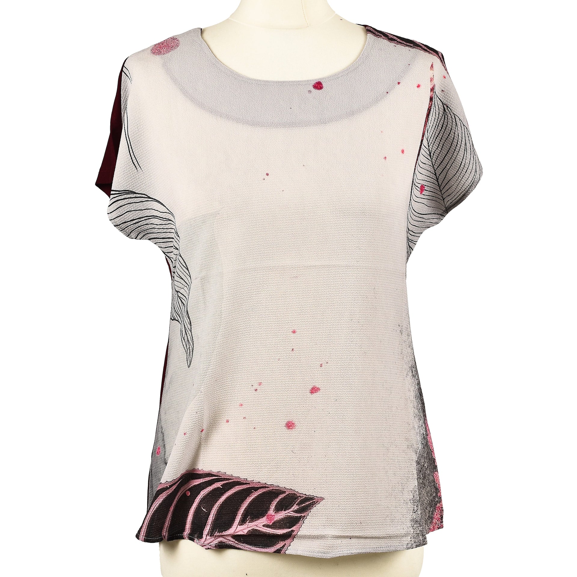 Jovie Leaves Pattern Low Short Sleeve Women's Blouse - Wine 3841730 0