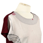 JOVIE Leaf Pattern Low Sleeve Blouse (Size M-L - 10-12) - Burgundy & Light Grey