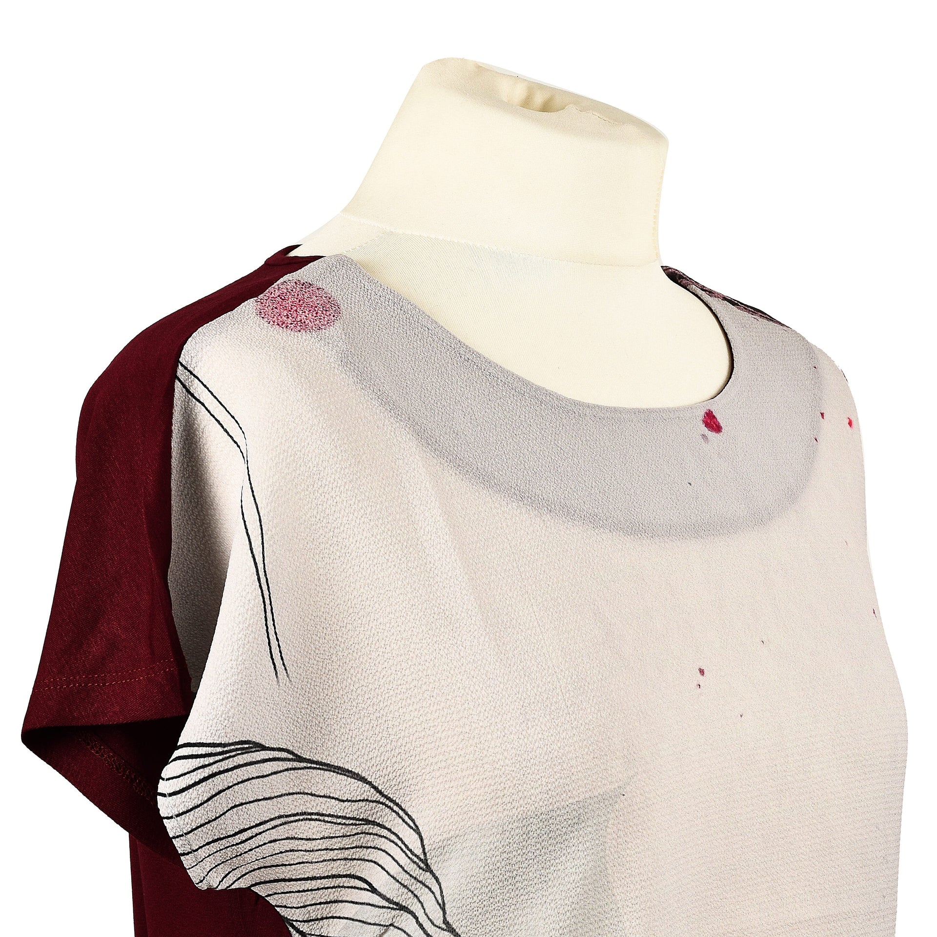 Jovie Leaves Pattern Low Short Sleeve Women's Blouse - Wine 3841730 4