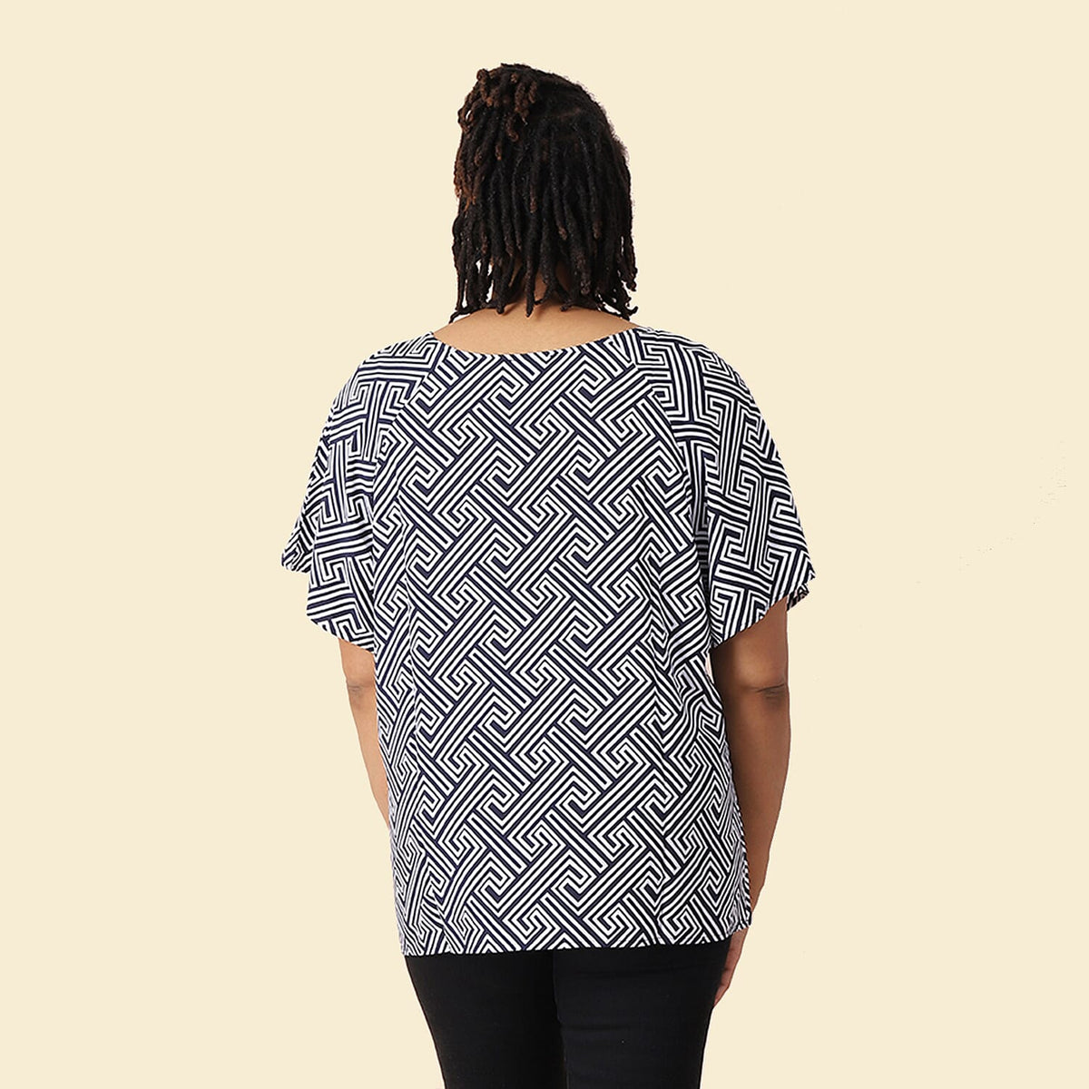 Jovie Woven Print Short Sleeved With Classic Fret Pattern Top 3841983 1