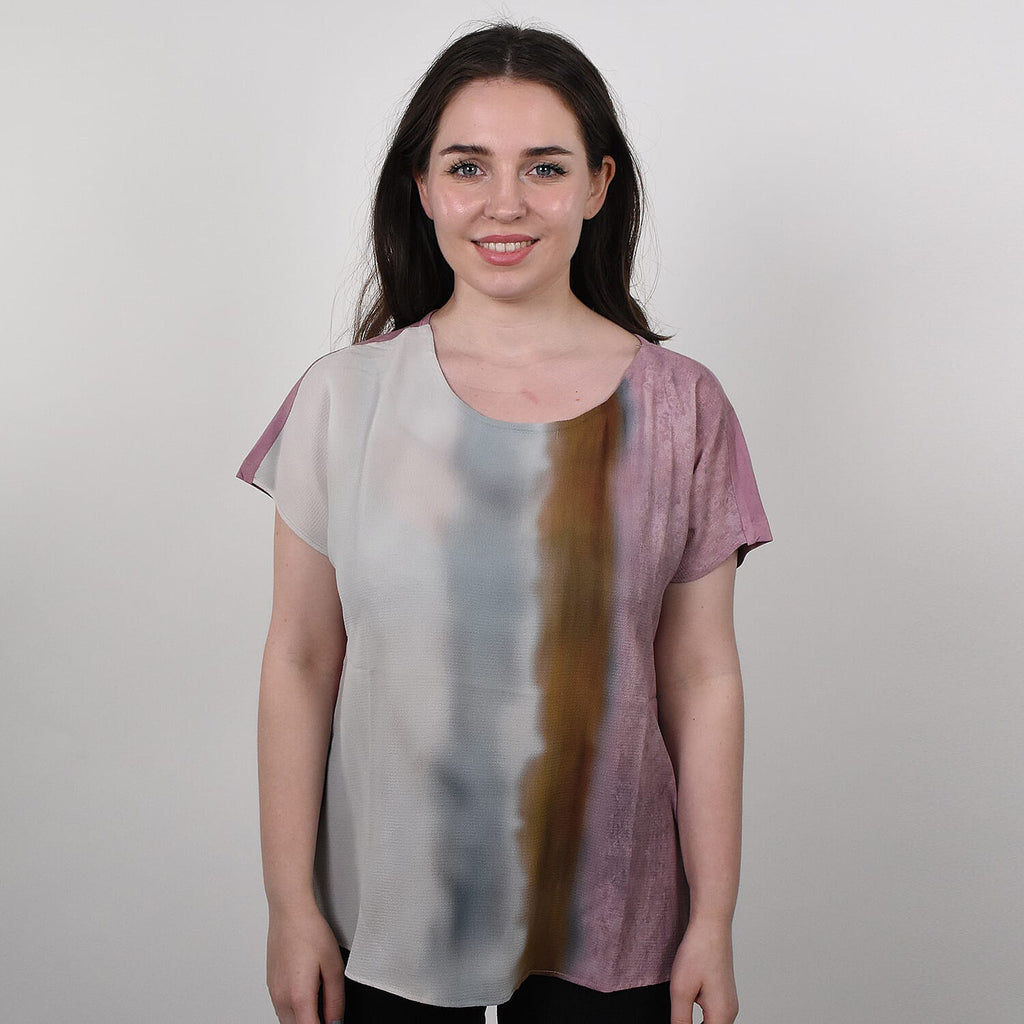 JOVIE Low Sleeves Blouse (Size M-10-12) - Dusty Pink & Multi