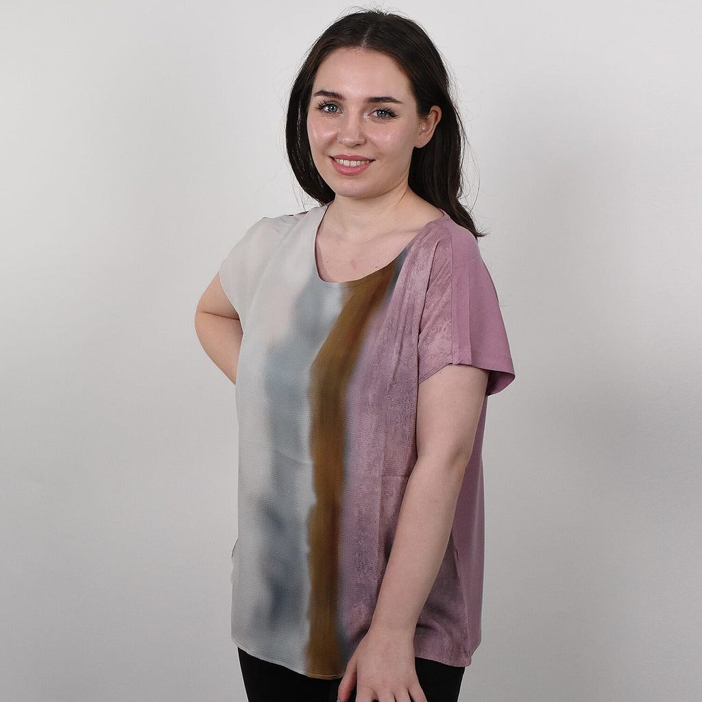 JOVIE Low Sleeves Blouse (Size M-10-12) - Dusty Pink & Multi