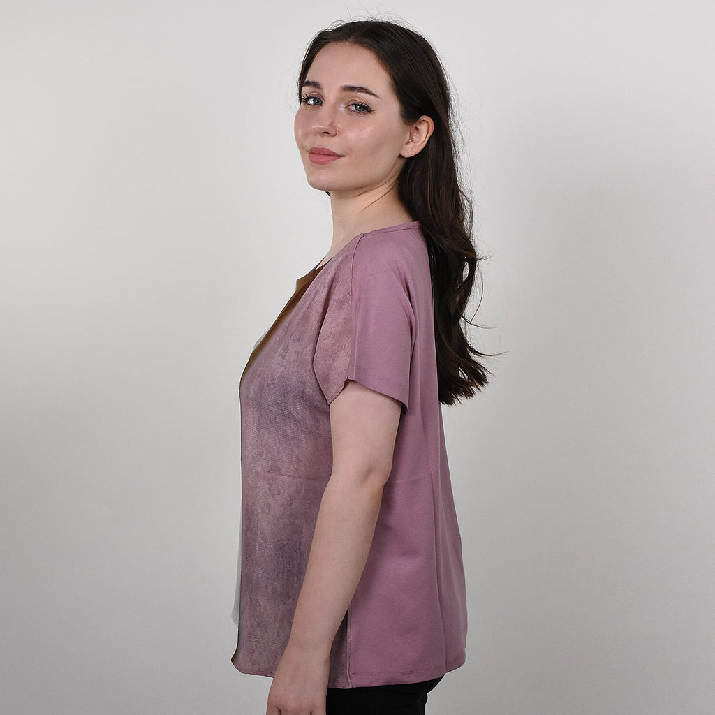 JOVIE Low Sleeves Blouse (Size M-10-12) - Dusty Pink & Multi