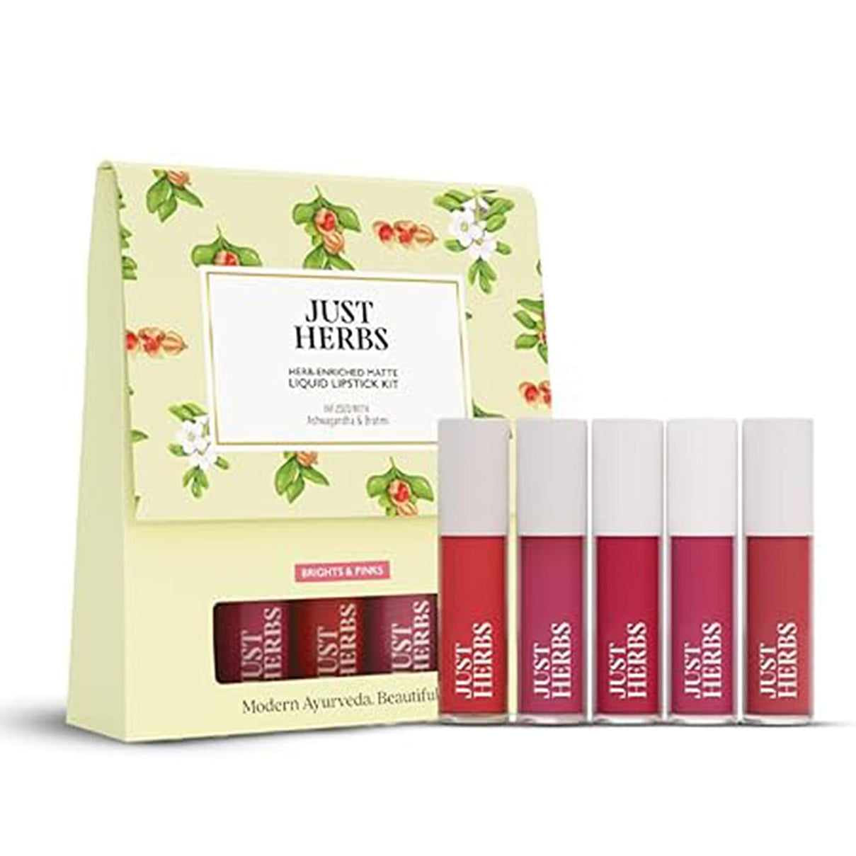 Just Herbs: Set of 5 - Ayurvedic Liquid Matte Finish Lipstick Make Up Kit - Brights and Pinks 8201607 0