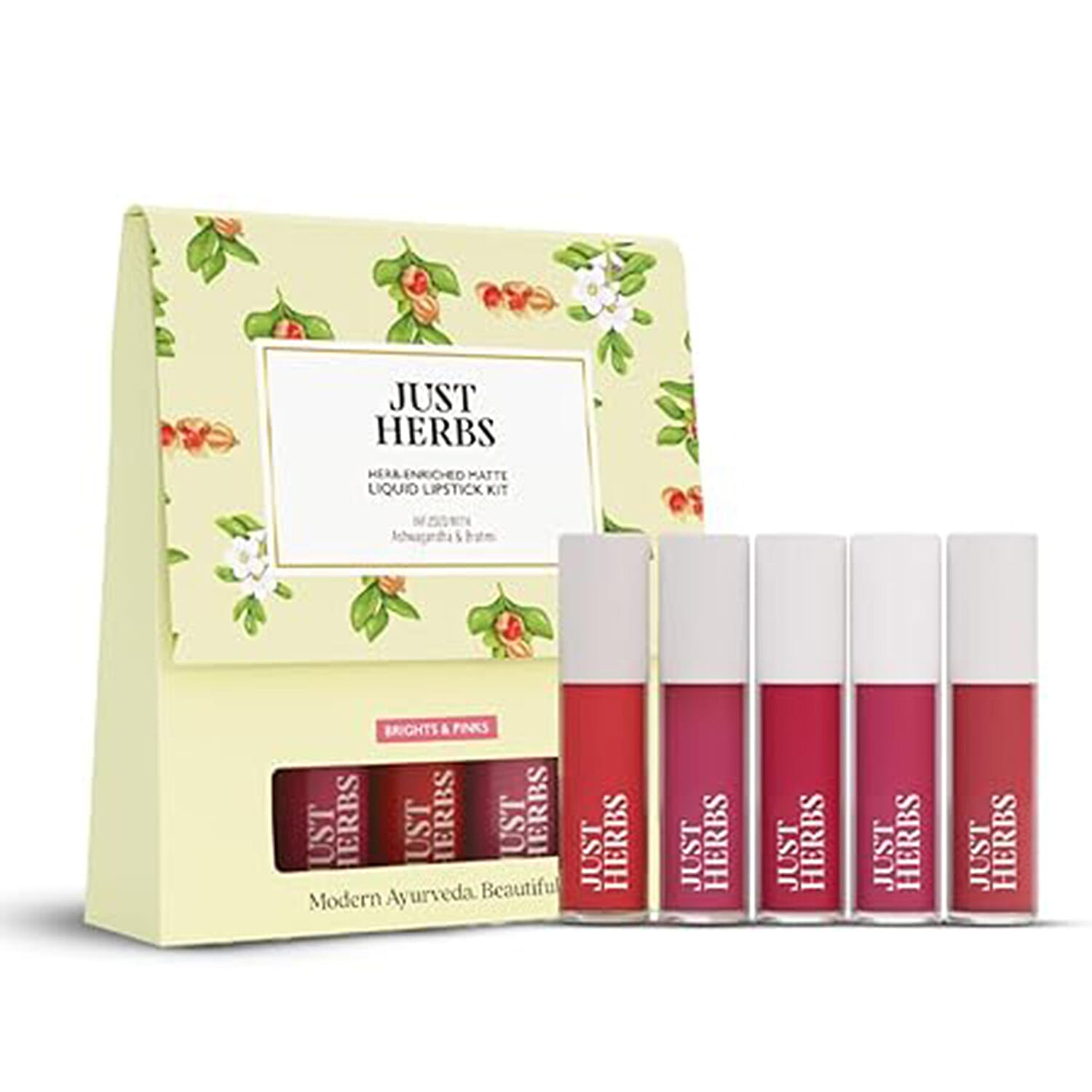 Just Herbs: Set of 5 - Ayurvedic Liquid Matte Finish Lipstick Make Up Kit - Brights and Pinks 8201607 0
