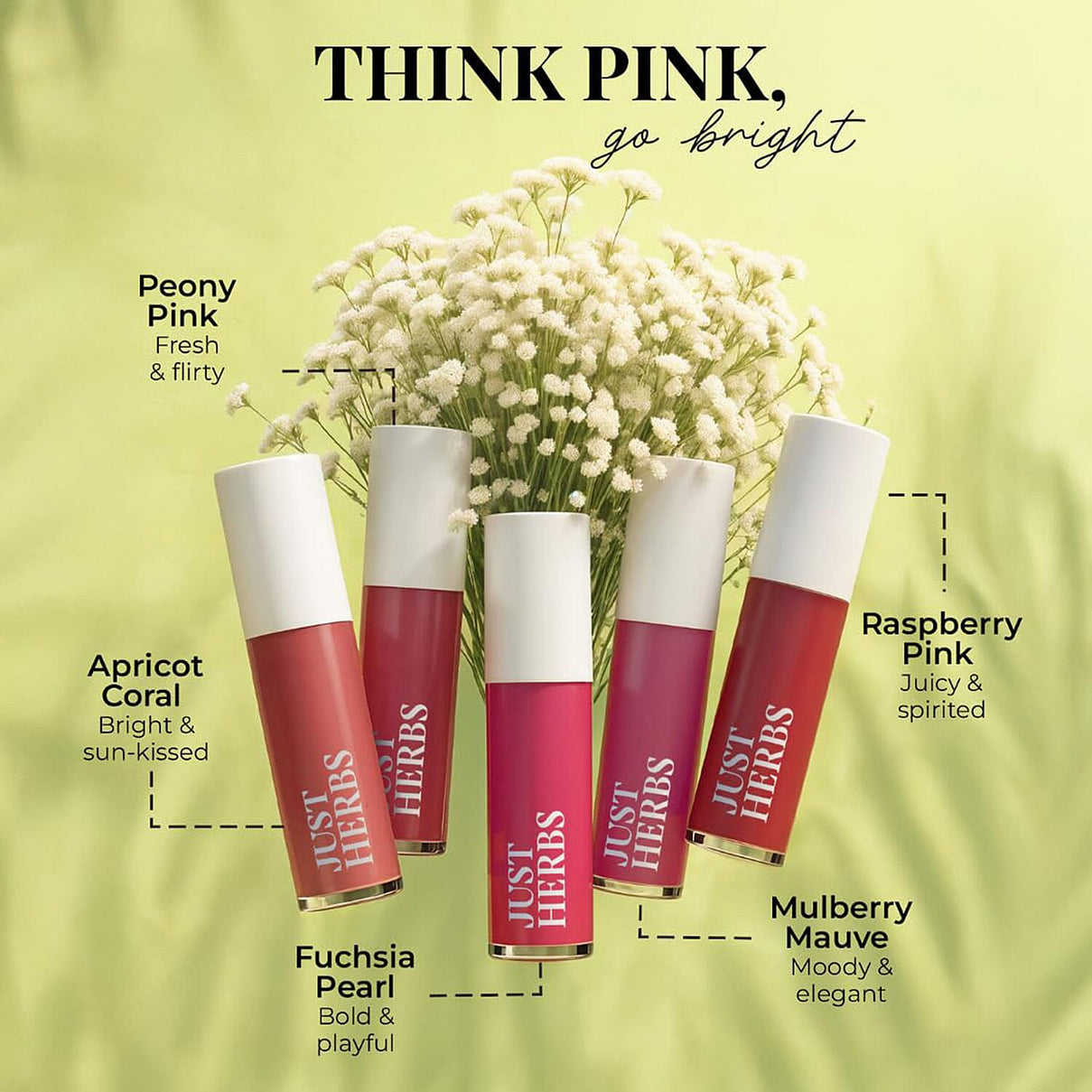 Just Herbs: Set of 5 - Ayurvedic Liquid Matte Finish Lipstick Make Up Kit - Brights and Pinks 8201607 2