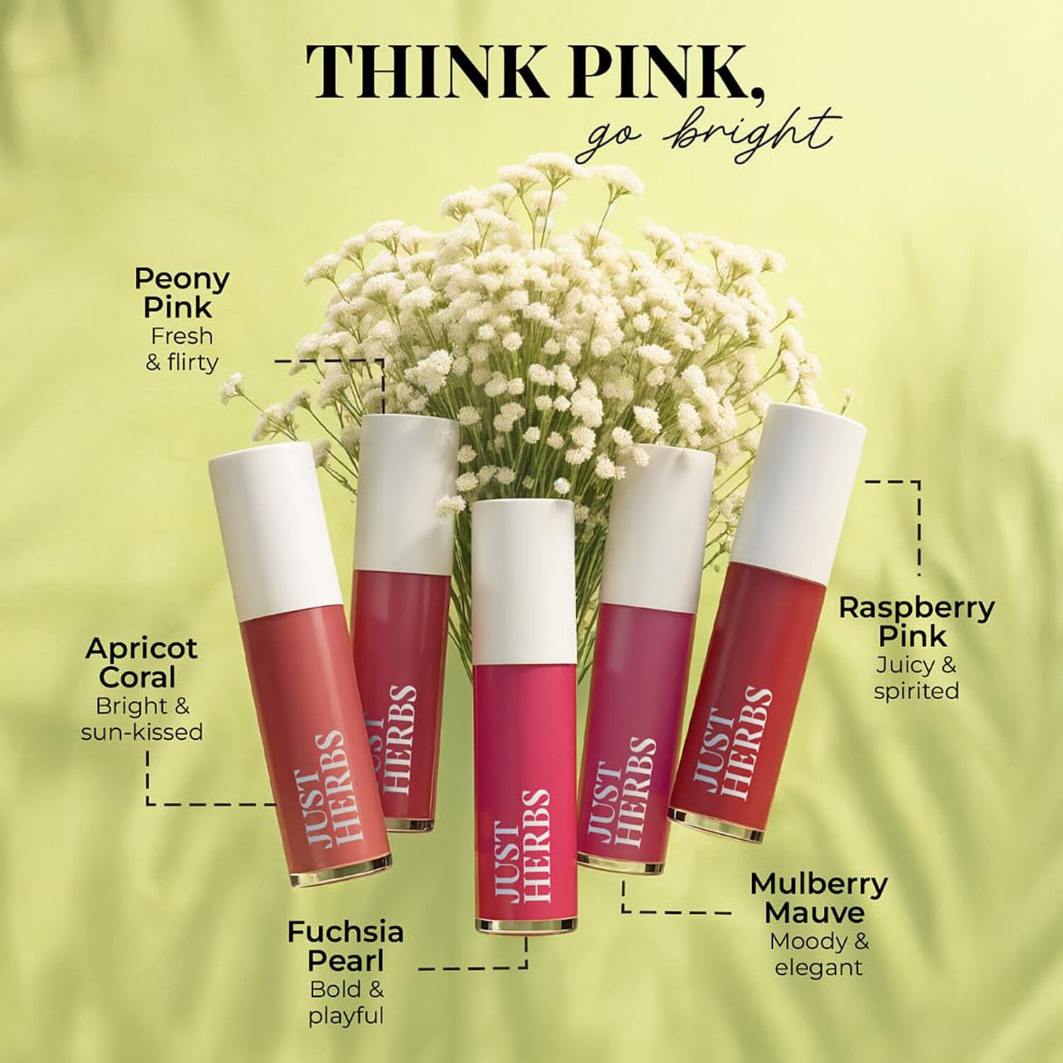 Just Herbs: Set of 5 - Ayurvedic Liquid Matte Finish Lipstick Make Up Kit - Brights and Pinks 8201607 2