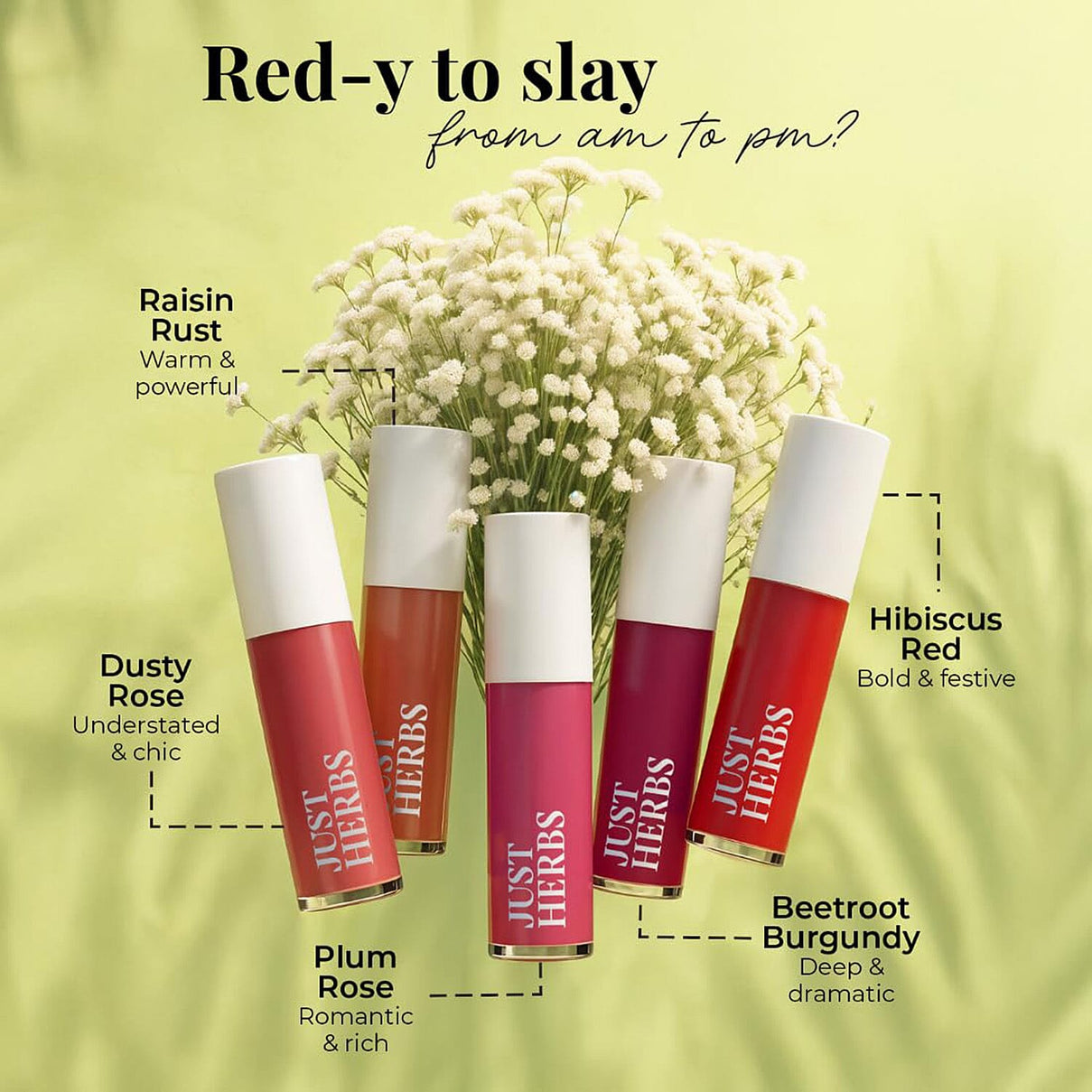 Just Herbs: Set of 5 - Ayurvedic Liquid Matte Finish Lipstick Make Up Kit - Deeps and Reds 8201619 2