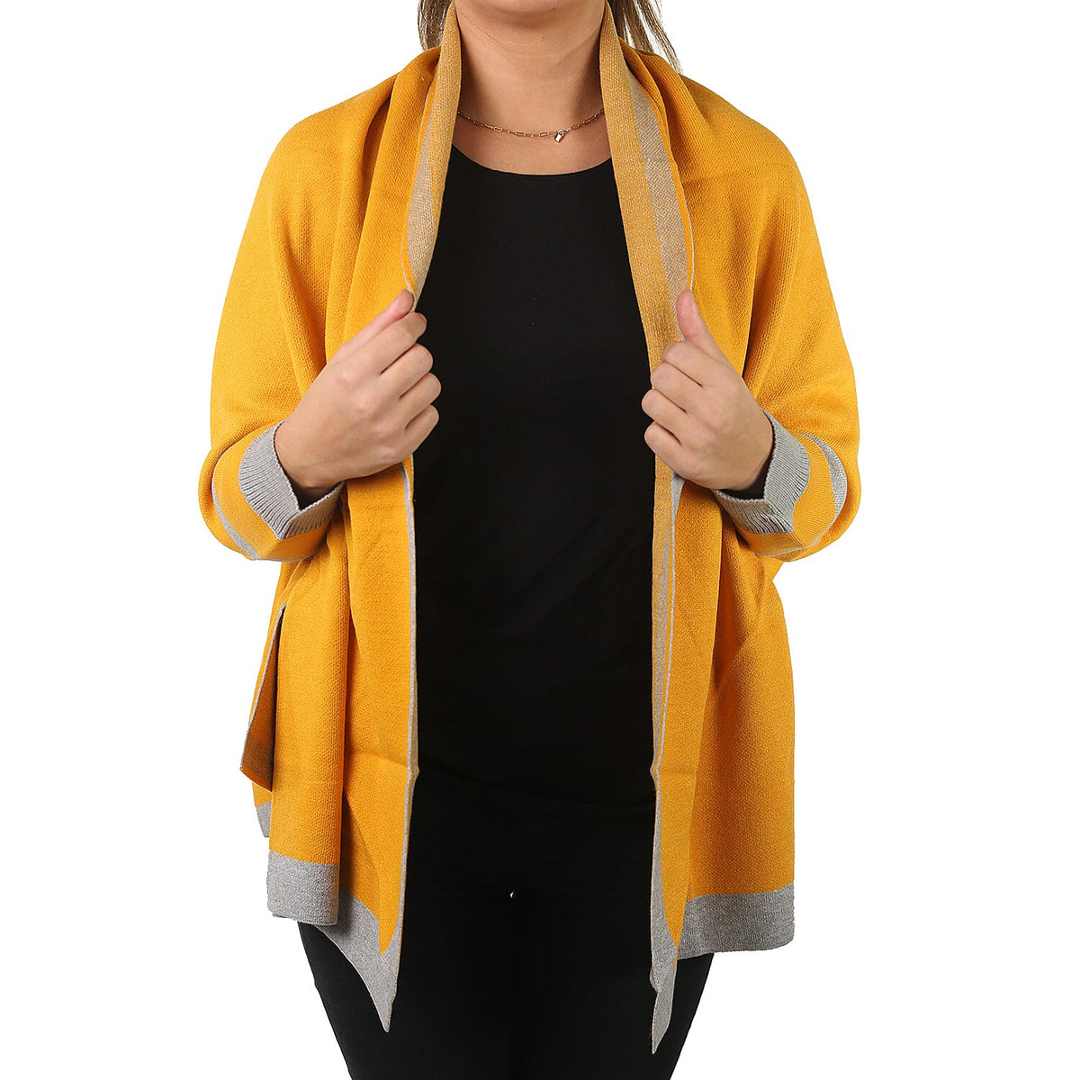 Kris Ana Longline Border Women's Cardigan - Mustard and Grey 6900585 4