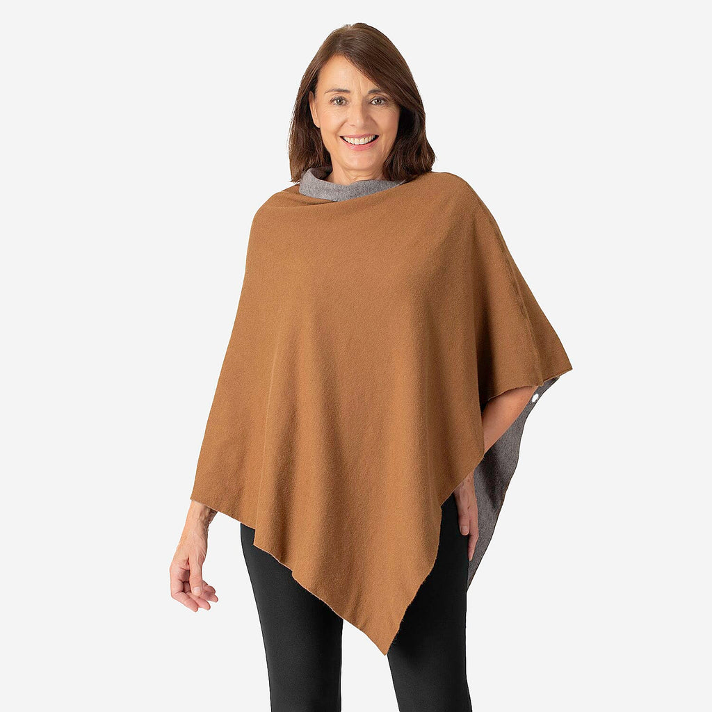 Kris Ana Contrast Taupe and Beige Poncho 8-18