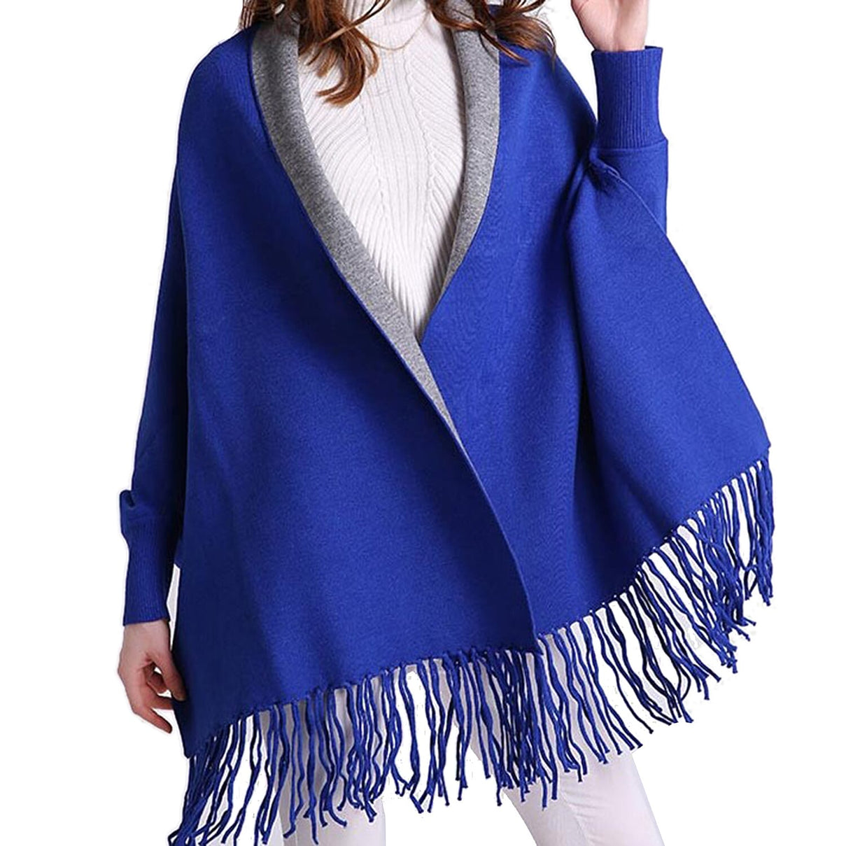 Kris Ana Wrap with Tassels - Cobalt Blue &amp; Grey 6900464 0