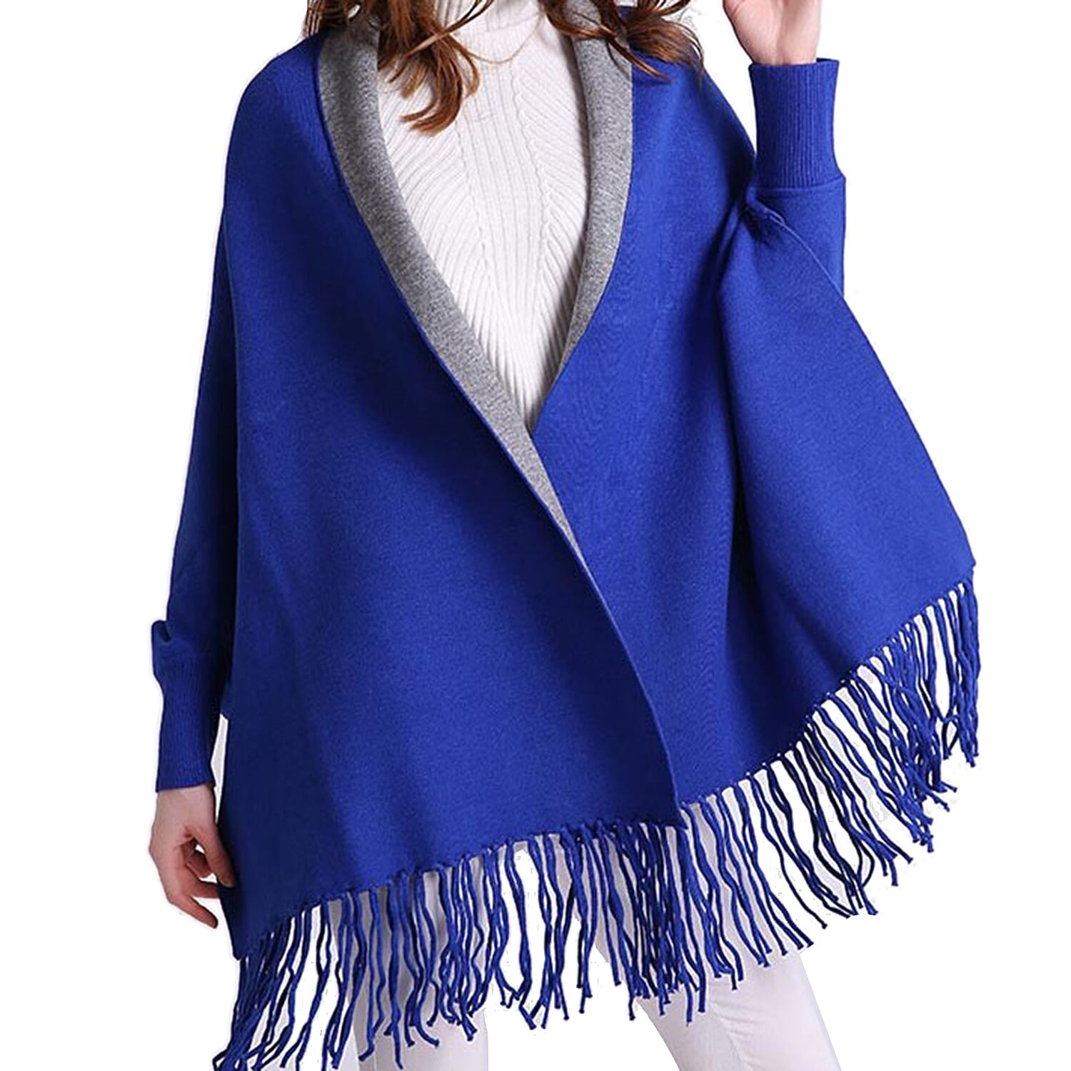 Kris Ana Wrap with Tassels - Cobalt Blue &amp; Grey 6900464 0