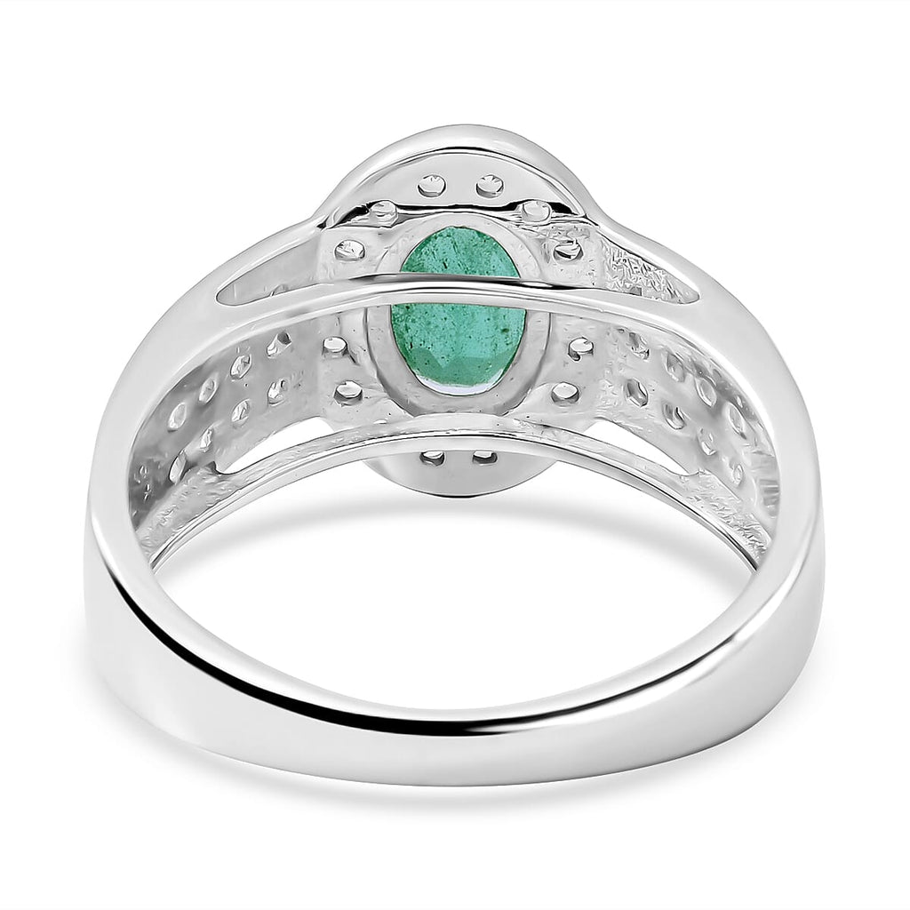 Kagem Zambian Emerald and Natural Zircon Ring in Rhodium Overlay Sterling Silver 1.62 Ct.