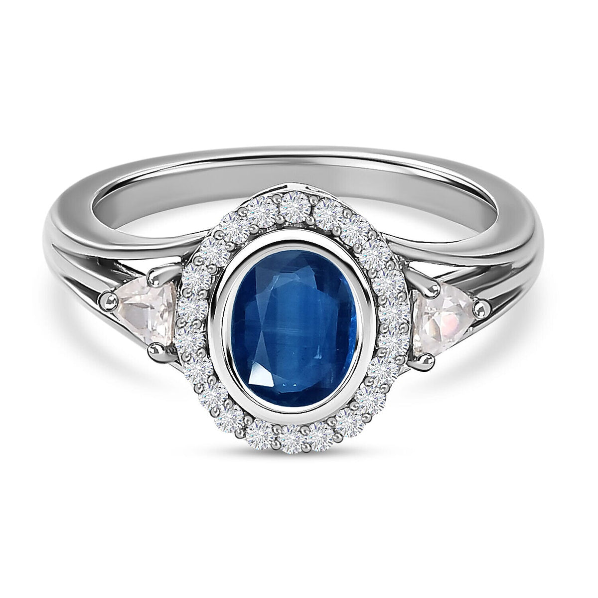 Natural Kashmir Blue Kyanite and Natural Zircon Ring in Platinum Overlay Sterling Silver 1.56 Ct 7346937 0