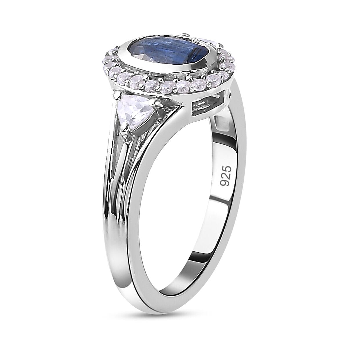 Natural Kashmir Blue Kyanite and Natural Zircon Ring in Platinum Overlay Sterling Silver 1.56 Ct 7346937 6