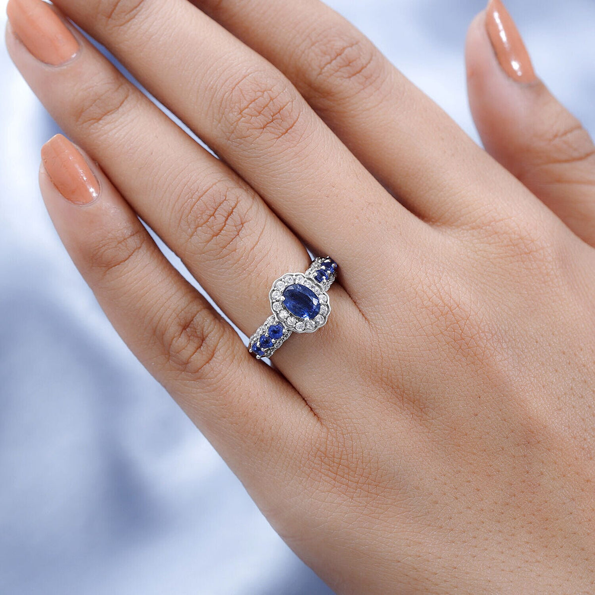 Natural Kashmir Blue Kyanite and Natural Zircon Ring in Platinum Overlay Sterling Silver 2.30 Ct 7363405 4