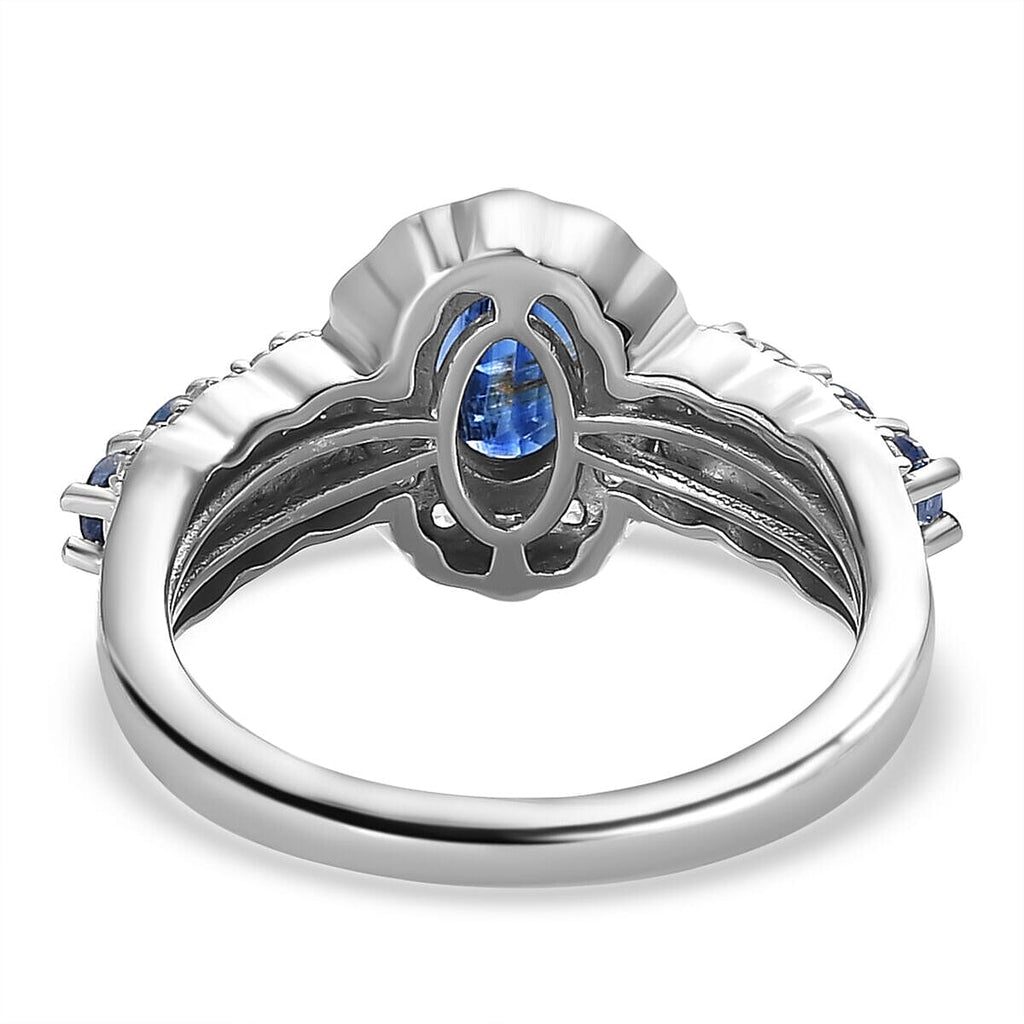 Natural Kashmir Blue Kyanite and Natural Zircon Ring in Platinum Overlay Sterling Silver 2.30 Ct