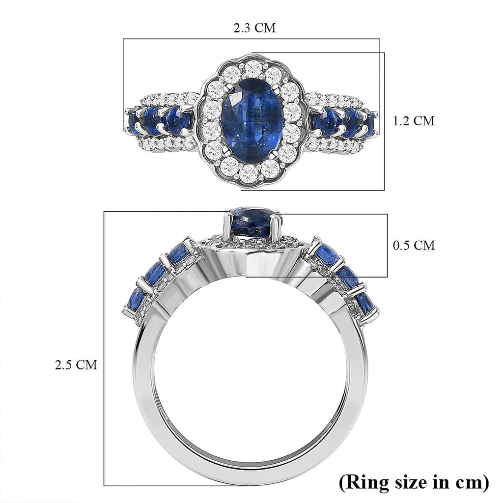 Natural Kashmir Blue Kyanite and Natural Zircon Ring in Platinum Overlay Sterling Silver 2.30 Ct