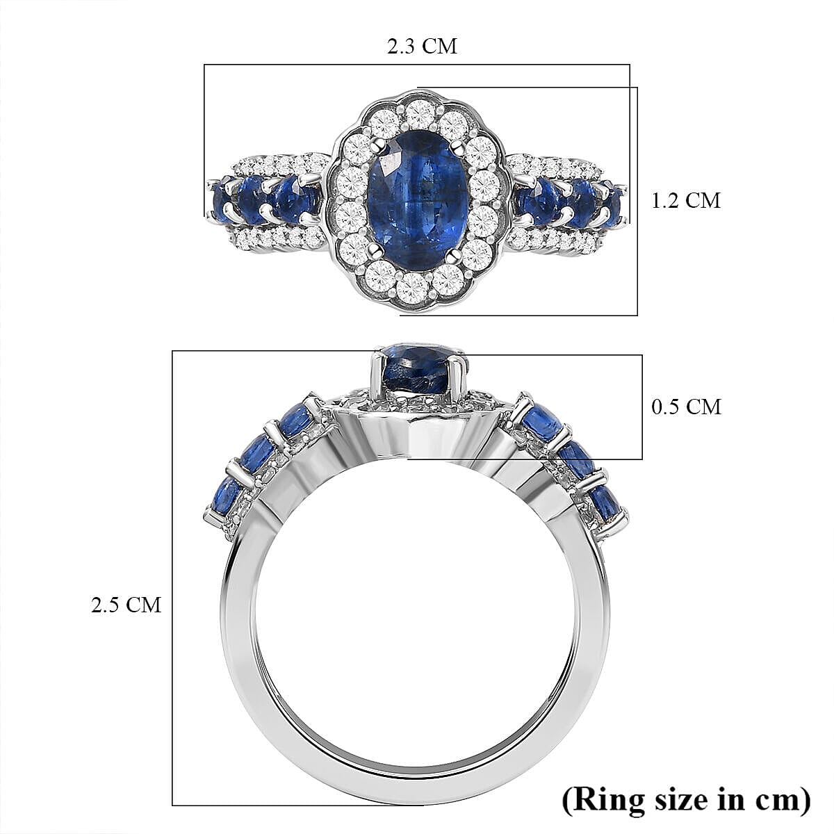 Natural Kashmir Blue Kyanite and Natural Zircon Ring in Platinum Overlay Sterling Silver 2.30 Ct 7363405 10