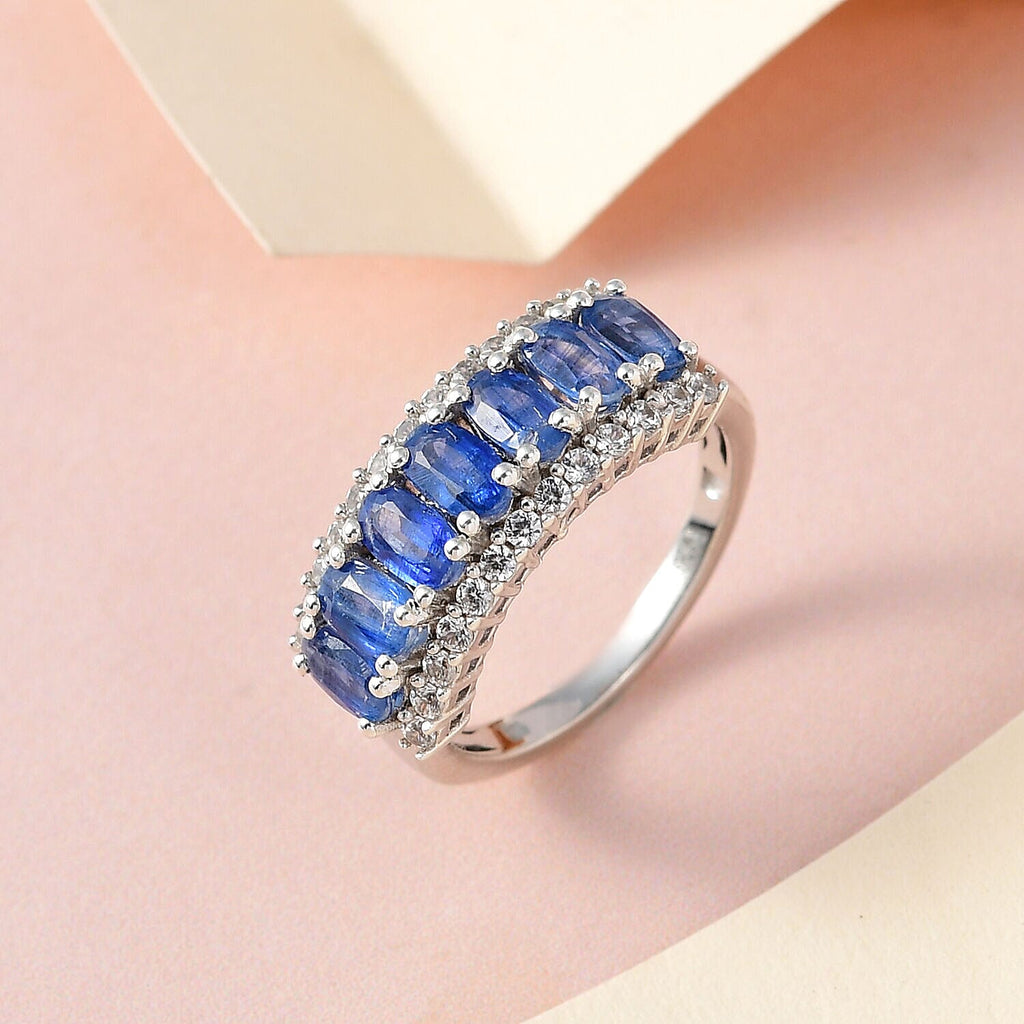 Natural Kashmir Blue Kyanite and Natural Zircon Ring in Platinum Overlay Sterling Silver 2.75 Ct