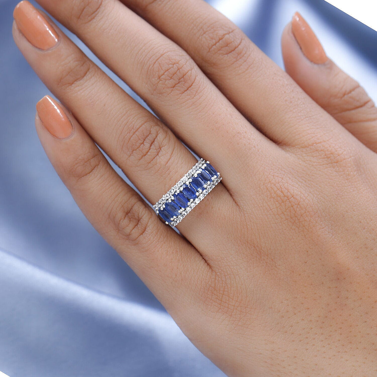 Natural Kashmir Blue Kyanite and Natural Zircon Ring in Platinum Overlay Sterling Silver 2.75 Ct 7363430 4