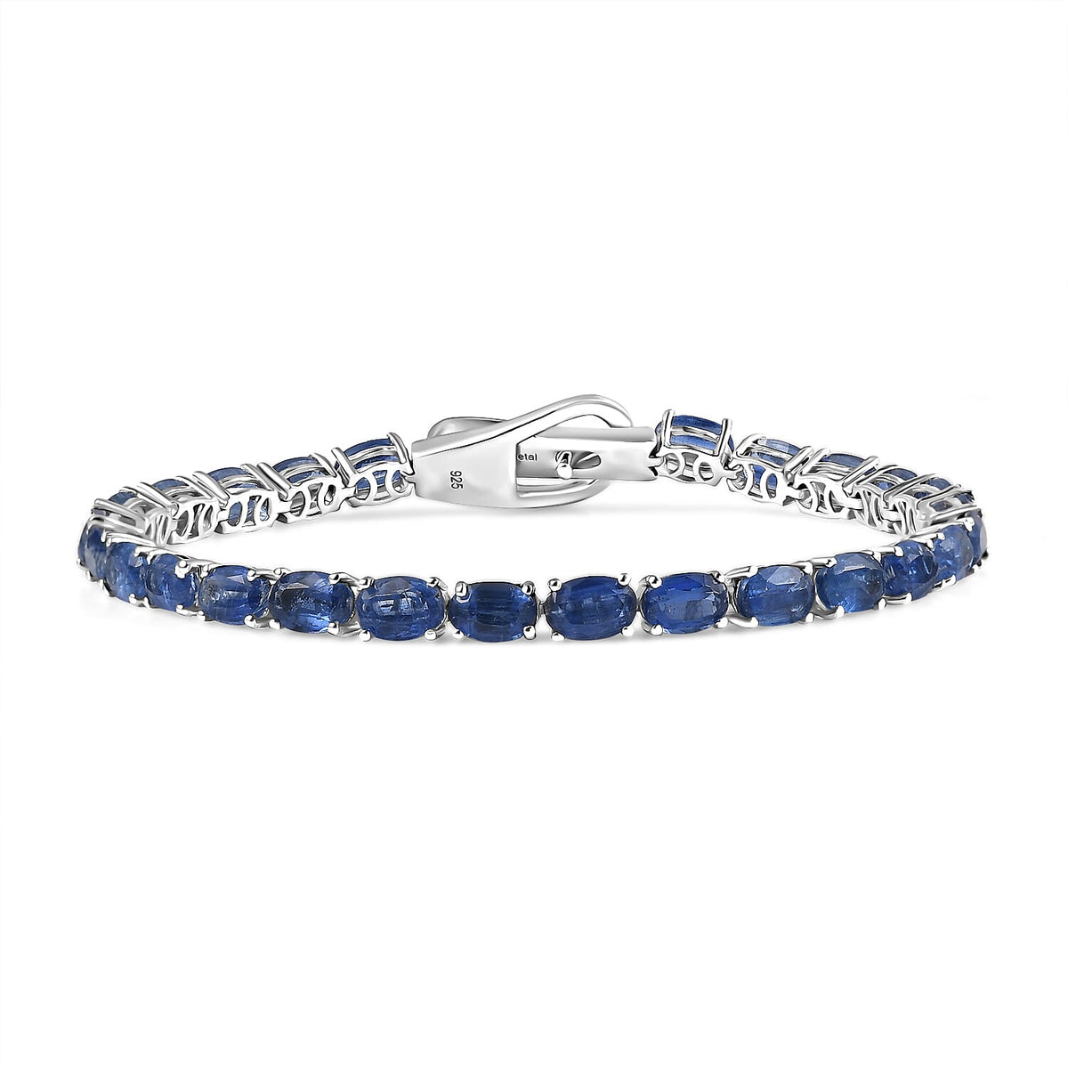 Premium Natural Kashmir Kyanite Line Row Bracelet (Size - 7) with Buckle Clasp in Rhodium Overlay Sterling Silver 14.49 Ct. 8130649 0