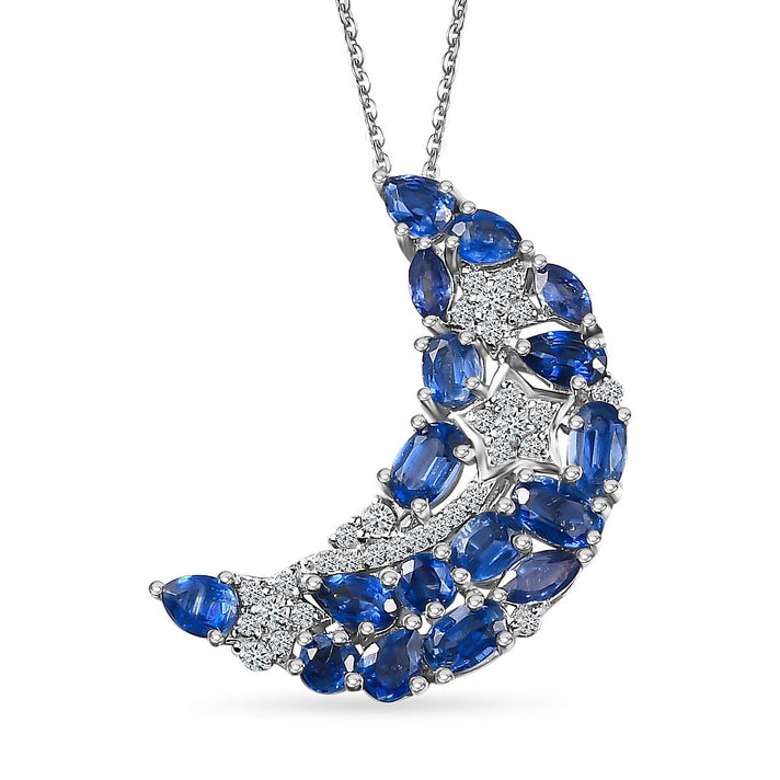 GP Celestial Dream Collection - Kashmir Kyanite Half Moon Pendant with Chain (Size 20) in Platinum Overlay Sterling Silver 3.95 Ct. 4207530 1