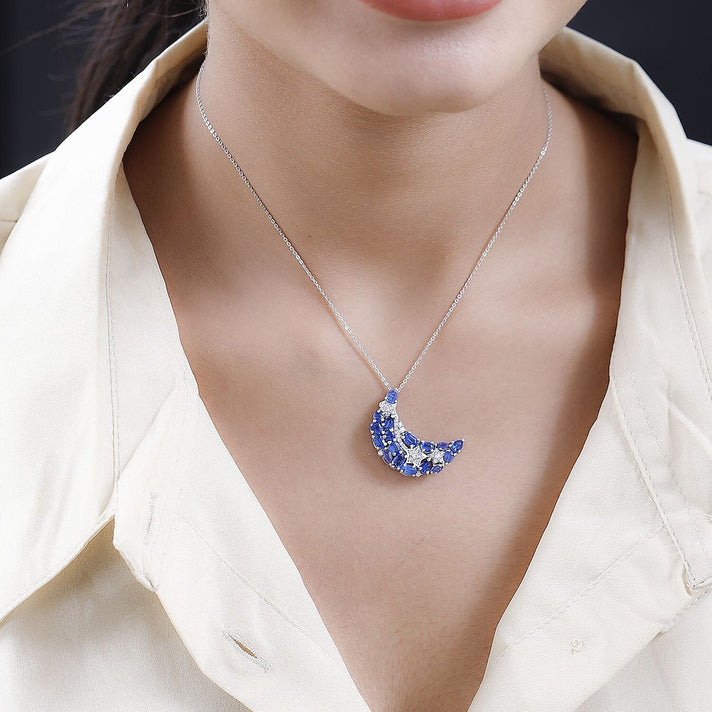 GP Celestial Dream Collection - Kashmir Kyanite Half Moon Pendant with Chain (Size 20) in Platinum Overlay Sterling Silver 3.95 Ct. 4207530 2
