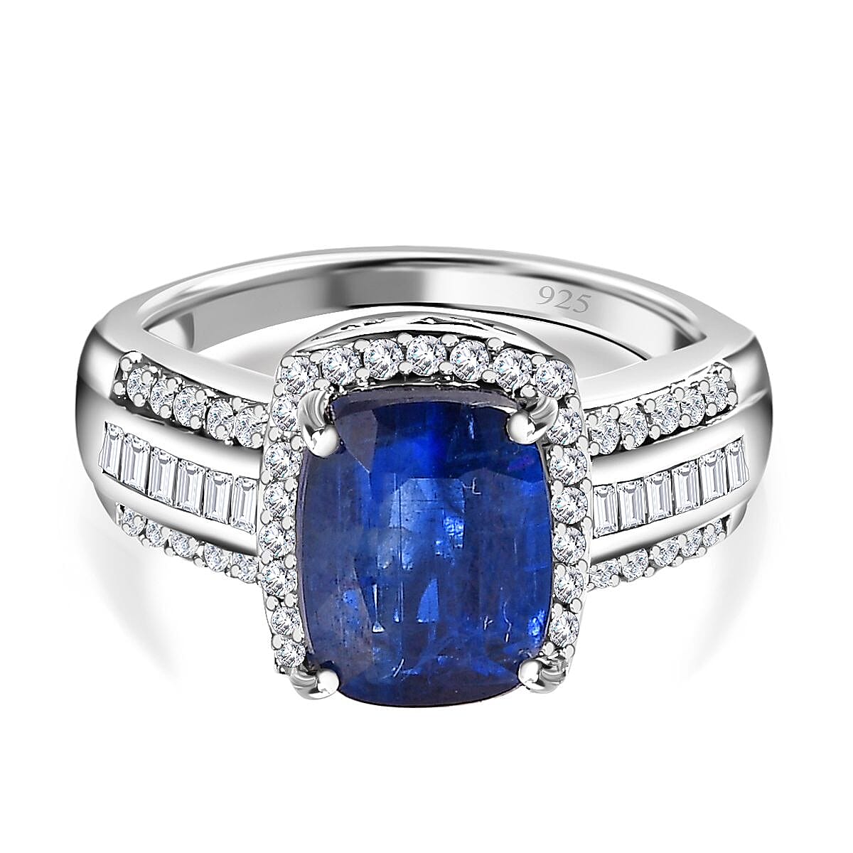 Premium Natural Kashmir Kyanite (VERY RARE SIZE 2.75ct) &amp; Natural Zircon Ring in Platinum Overlay Sterling Silver 3.51 Ct 7705484 0