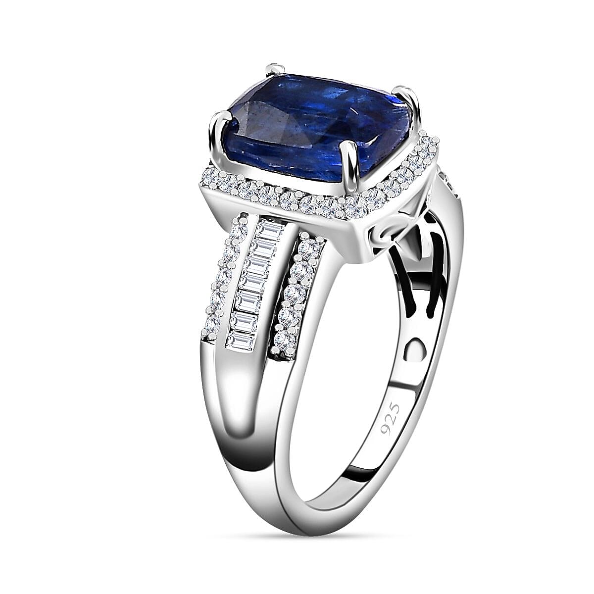 Premium Natural Kashmir Kyanite (VERY RARE SIZE 2.75ct) &amp; Natural Zircon Ring in Platinum Overlay Sterling Silver 3.51 Ct 7705484 3