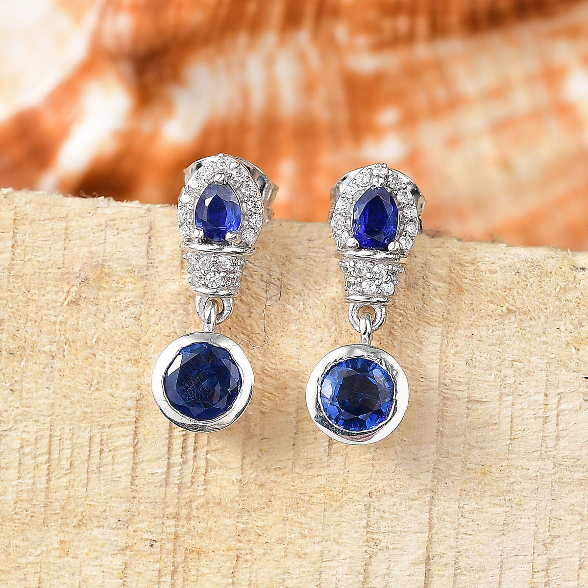 AAA Natural Kashmir Kyanite &amp; White Zircon Dangling Earring with Push Back in Rhodium Overlay Sterling Silver 1.87 Ct. 8081908 2
