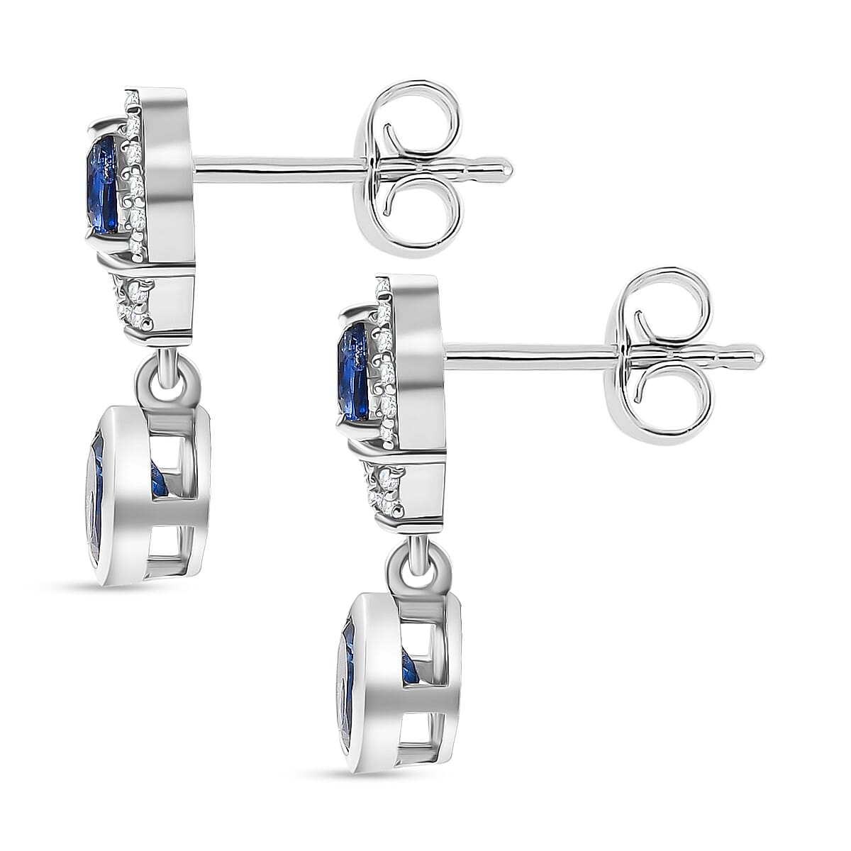 AAA Natural Kashmir Kyanite &amp; White Zircon Dangling Earring with Push Back in Rhodium Overlay Sterling Silver 1.87 Ct. 8081908 4