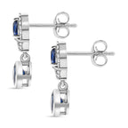 AAA Natural Kashmir Kyanite & White Zircon Dangling Earring with Push Back in Rhodium Overlay Sterling Silver 1.87 Ct.