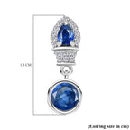 AAA Natural Kashmir Kyanite & White Zircon Dangling Earring with Push Back in Rhodium Overlay Sterling Silver 1.87 Ct.