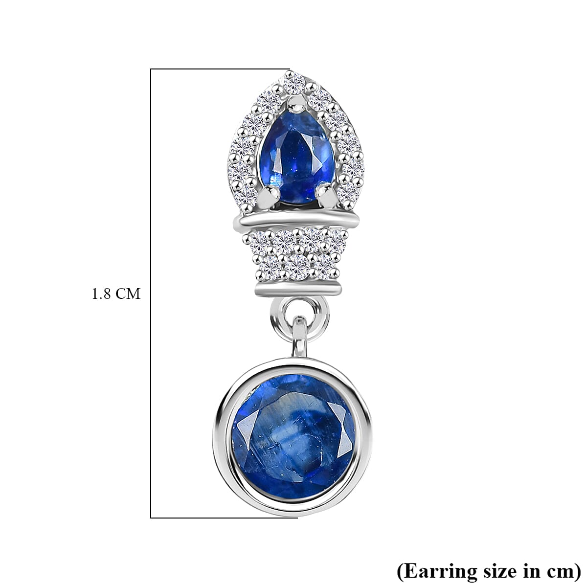 AAA Natural Kashmir Kyanite &amp; White Zircon Dangling Earring with Push Back in Rhodium Overlay Sterling Silver 1.87 Ct. 8081908 6