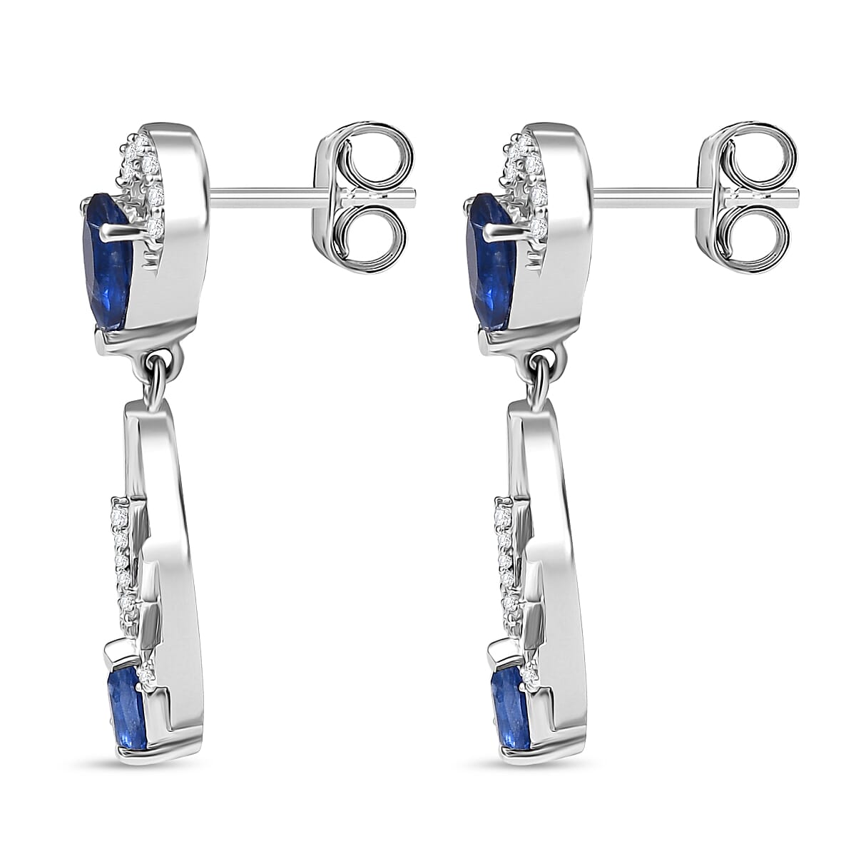 AAA Natural Kashmir Kyanite &amp; White Zircon Dangling Earring with Push Back in Rhodium Overlay Sterling Silver 2.05 Ct. 8083501 4