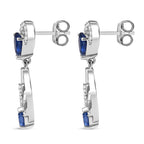 AAA Natural Kashmir Kyanite & White Zircon Dangling Earring with Push Back in Rhodium Overlay Sterling Silver 2.05 Ct.