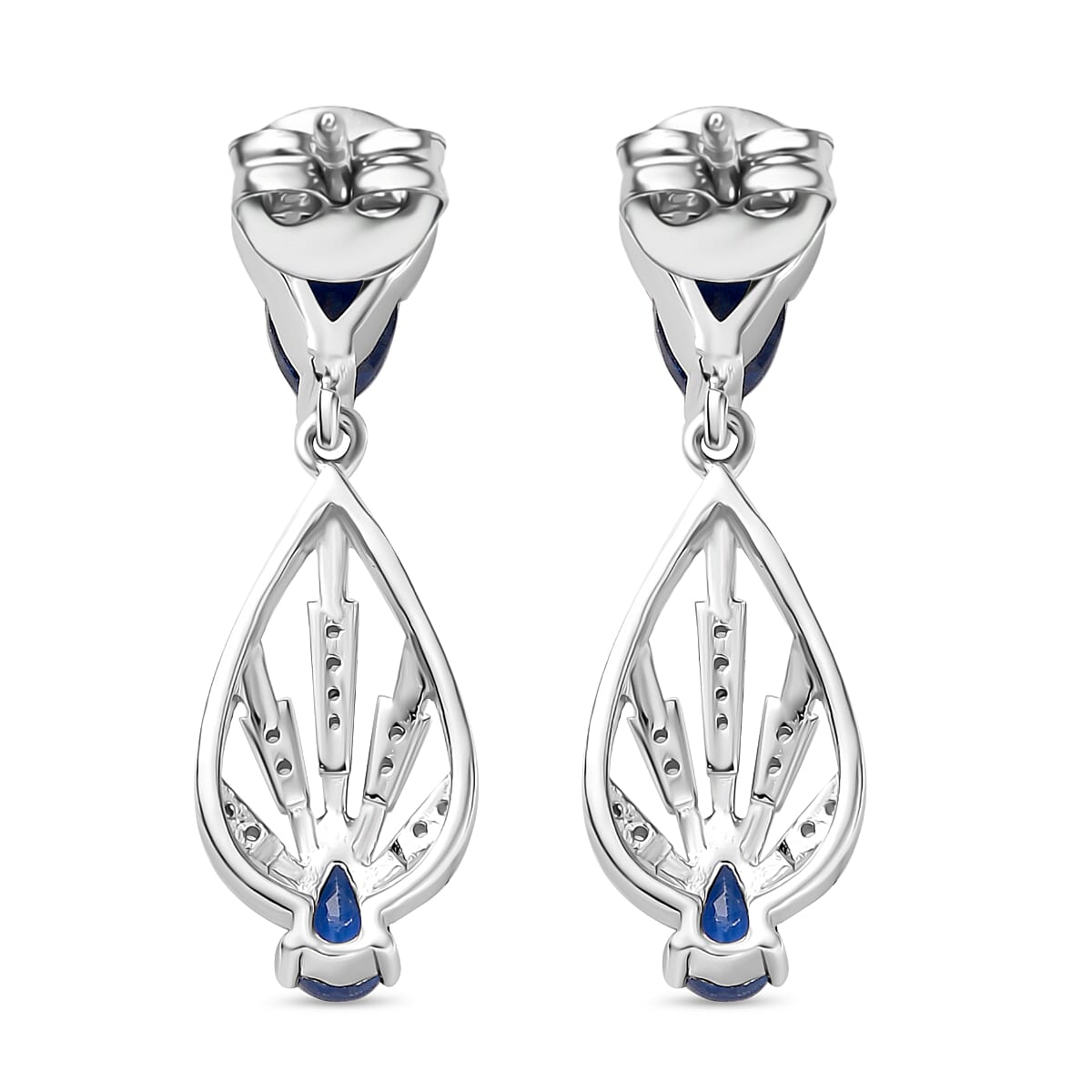 AAA Natural Kashmir Kyanite &amp; White Zircon Dangling Earring with Push Back in Rhodium Overlay Sterling Silver 2.05 Ct. 8083501 5