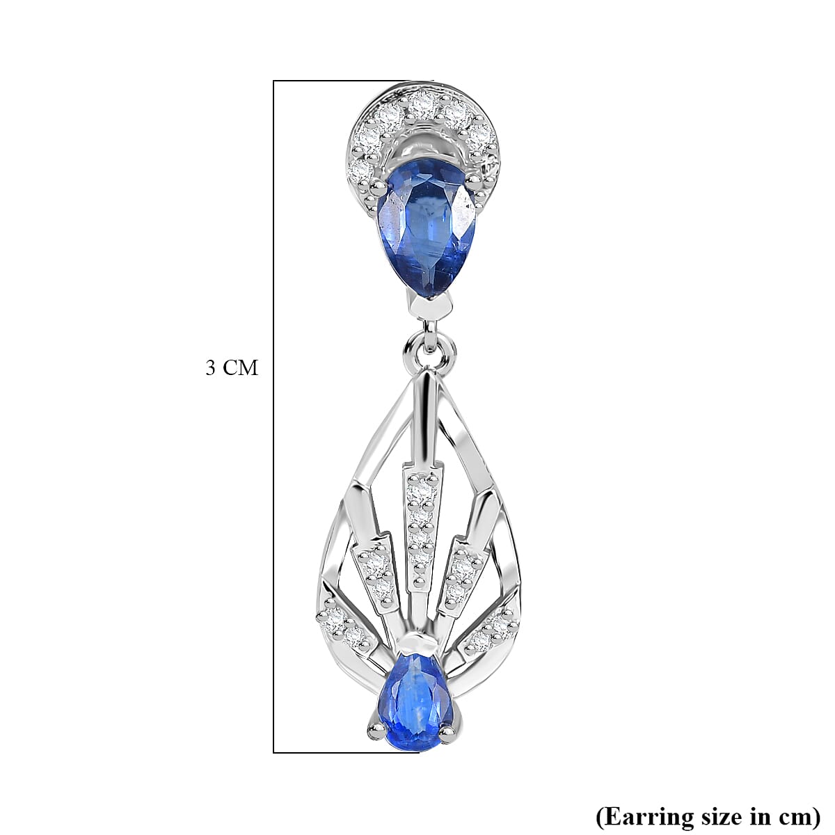 AAA Natural Kashmir Kyanite &amp; White Zircon Dangling Earring with Push Back in Rhodium Overlay Sterling Silver 2.05 Ct. 8083501 6