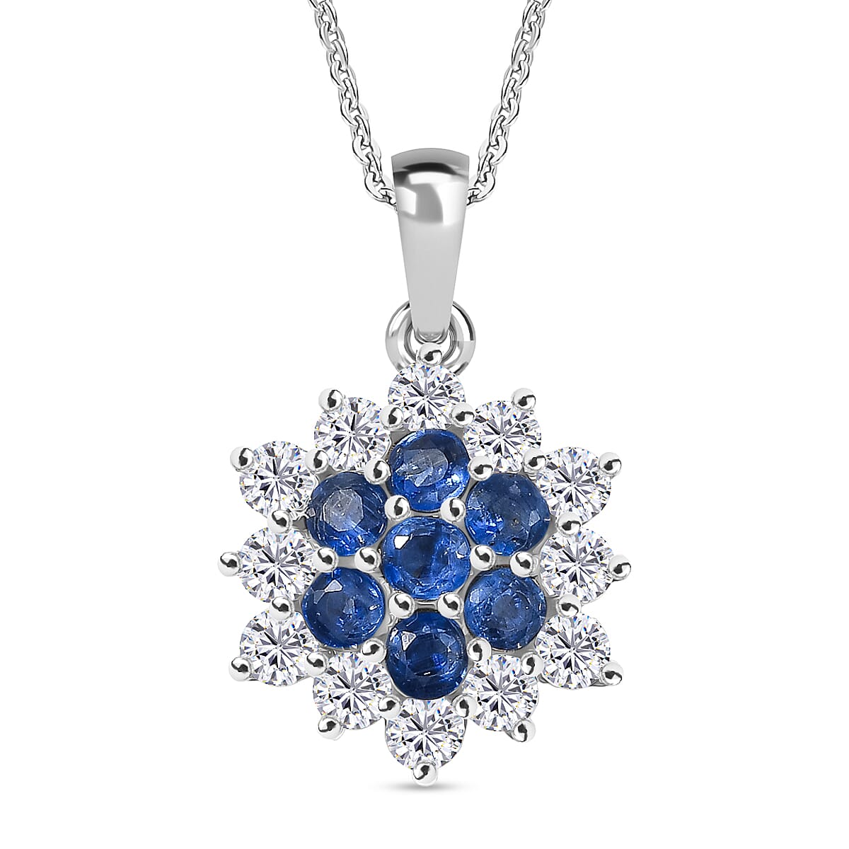 Natural Kashmir Kyanite &amp; White Zircon Pendant with Chain (Size 20) in Platinum Overlay Sterling Silver 3.11 Ct. 4418019 0