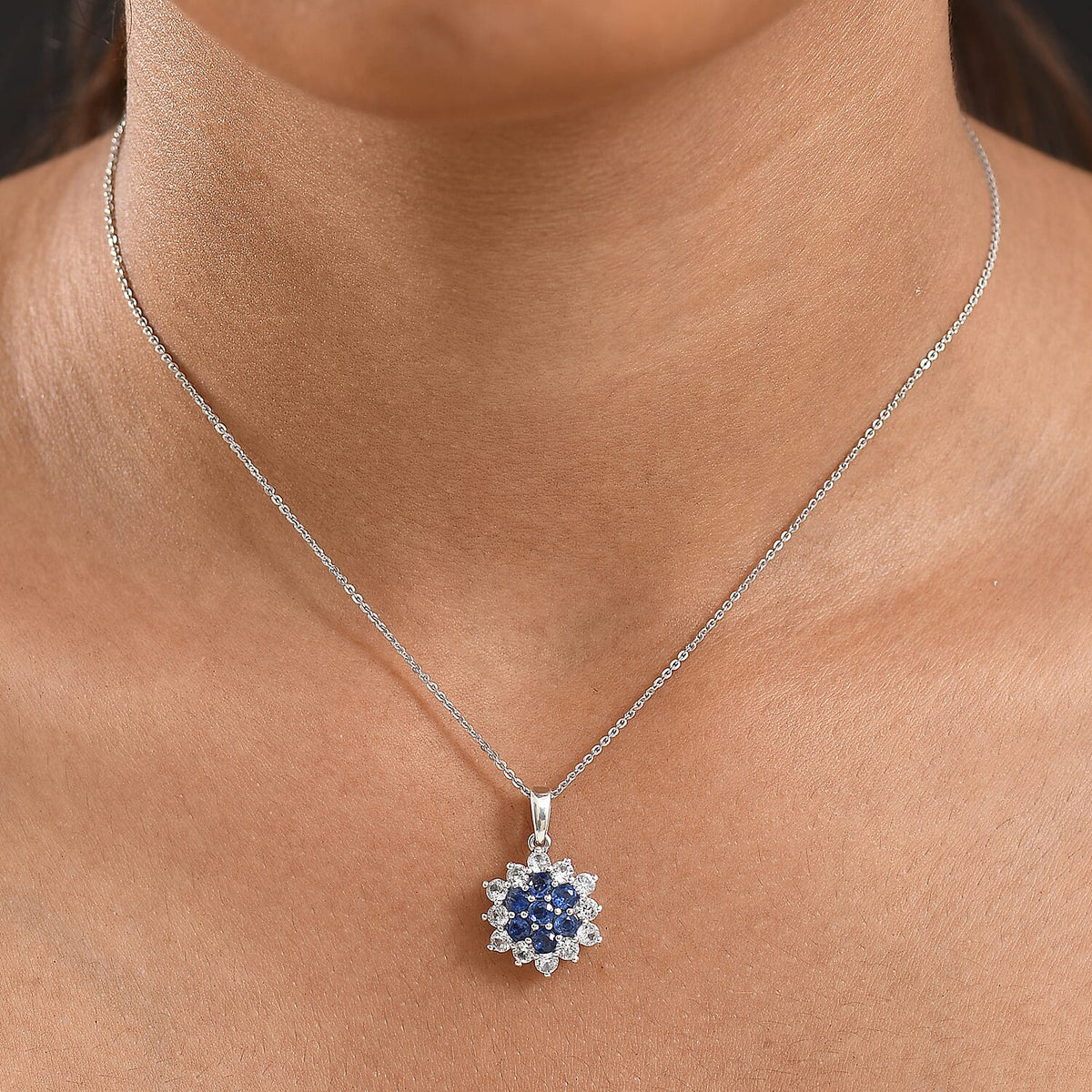 Natural Kashmir Kyanite &amp; White Zircon Pendant with Chain (Size 20) in Platinum Overlay Sterling Silver 3.11 Ct. 4418019 1